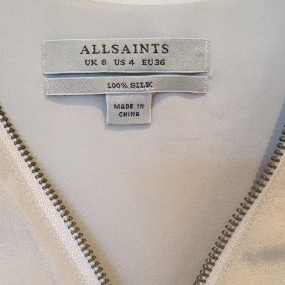 All Saints Silk Cream Fit and Flare Party Cocktail Dress Size 4 - Picture 4 of 10